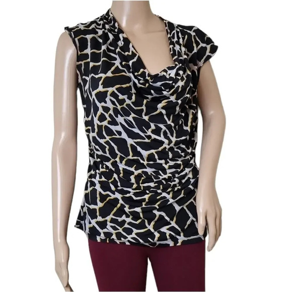 Worthington Cowl Neck Animal Print Black Yellow Top - Picture 1 of 3